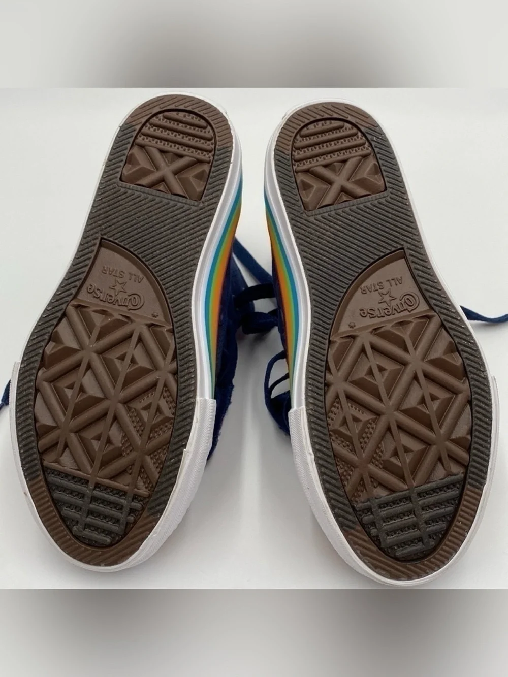 Converse Kids Navy Blue Canvas High Tops with Rainbow Trim Size 11 Toddler